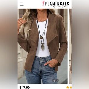 Suede Lapel Collar Long Sleeve Jacket